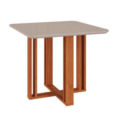 Imagem de Mesa de Jantar Quadrada com Tampo de Vidro Flora Cinamomo e Off White 95 cm