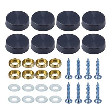 Imagem de Risbay Tampa de parafusos de espelho, 8 peças 16 mm (5/20.3 cm) pregos espelhados de aço inoxidável pretos tampas de parafuso decorativas pregos publicitários