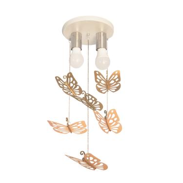 Imagem de Lustre Luminária Infantil Borboletas Bronze E Rosa 20x47