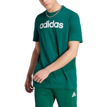 Imagem de adidas Camiseta masculina Essentials de jérsei única com logotipo bordado linear, Collegiate Green, 3G Alto