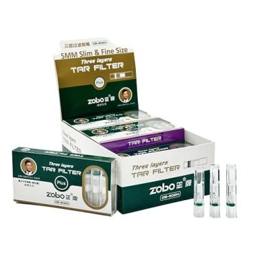 Imagem de ZOBO Filtros de cigarro descartáveis de tamanho fino, três camadas, microporosa, multi-filtragem para reduzir manchas de alcatrão e fumaça (120 por pacote), design elegante e elegante, cigarros finos