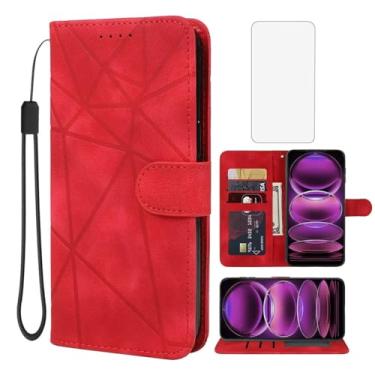 Imagem de Wanyuexes Capa para Redmi 12, Capa carteira Redmi Note 12R/Poco M6 Pro/Redmi 12R com protetor de tela de vidro temperado, capa de telefone flip de couro com suporte para cartão de crédito para Xiaomi
