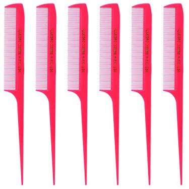 Imagem de Allegro Combs 441. Pentes de cauda de rato de 8,5 pol. Trança ou divisão de dentes finos conjunto de pentes para penteados EUA. 6 peças (rosa neon)