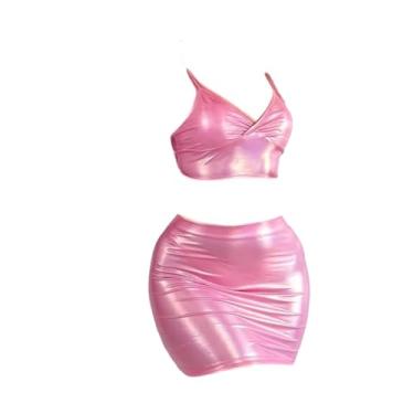 Imagem de Biquíni feminino transparente de cor lisa com 3 peças, rosa, P
