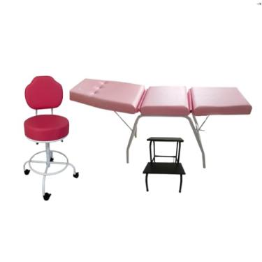 Imagem de HENVIFER, kit Estúdio maca Rosa + escada + cadeira mocho