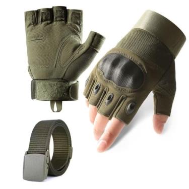 Imagem de Luva Tatica Meio Dedo Militar Airsoft Paintball Motociclista Vigilante Policial Polícia Segurança Microfibra Proteção Anti Derrapante Ciclismo Moto Esportiva Esporte Grande (Verde)