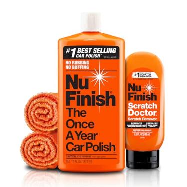 Imagem de Kit de cuidados de carro com 4 peças Nu Finish com removedor de arranhões, polimento para carro, 2 panos de microfibra