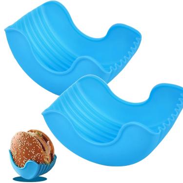 Imagem de LOGRRMTH 2 peças de caixa fixa retrátil ajustável para hambúrguer porta-hambúrguer reutilizável de silicone, caixa de hambúrguer, suporte de sanduíche, adequado para amantes de hambúrguer (azul)