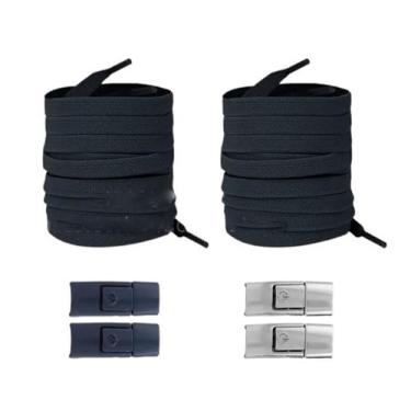 Imagem de 2 Pares De Cadarços De Pressão Sem Cadarços Cadarços Elásticos Tênis Crianças Adulto Sem Cadarço Cadarço Alargado Cadarço Plano Sapatos(Navy)