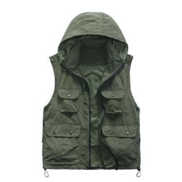 Imagem de Colete de viagem masculino M2C com capuz e vários bolsos, Verde, US L/CHN XL