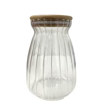 Imagem de Pote Hermético Com Frisos De Tampa Bambu 1L Recipiente Vidro