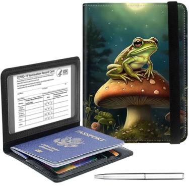 Imagem de Capa para passaporte carteira essencial de viagem com bloqueio de RFID, capa de couro para passaporte, compartimento para cartão de vacina, organizador para homens e mulheres, abelha da lua, Cogumelo