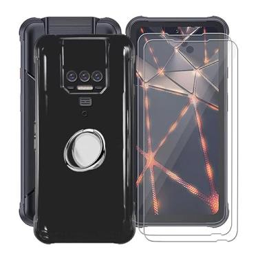 Imagem de HGJTFANY Capa para Cubot Kingkong 8 (6,5") com 2 películas protetoras de vidro temperado, suporte de anel de metal para celular de 360°, capa de telefone à prova de choque de TPU (poliuretano termoplástico) preto ultrafino e à prova de choque para Cubot Kingkong 8