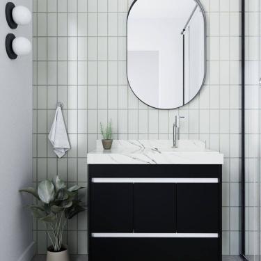 Imagem de Gabinete/toucador para Banheiro Anna 80cm com Cuba Esculpida em Porcelanato Preto