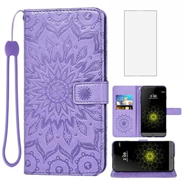 Imagem de Capa de telefone para LG G5 capa carteira com protetor de tela de vidro temperado e suporte de girassol de couro magnético fino suporte para cartão acessórios de celular LGG5 SE LG5 G 5 5G feminino