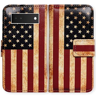 Imagem de Capa para Pixel 6a, Bcov Retro Bandeira Americana Couro Flip Capa Carteira com Slot para Cartão Suporte para Google Pixel 6a
