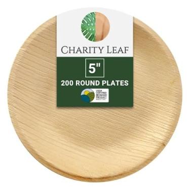 Imagem de Charity Leaf Pratos redondos descartáveis de folha de palmeira de 12,7 cm (200 peças) Travessas de servir como bambu, tábuas descartáveis, louça ecológica para casamentos, catering, eventos