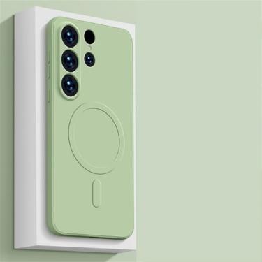 Imagem de Capa de carga magnética sem fio de silicone líquido para Samsung S24 S23 Ultra S22 S21 Plus FE A15 A35 A55 A05S Capa traseira à prova de choque, verde Matcha, para Samsung S21Ultra