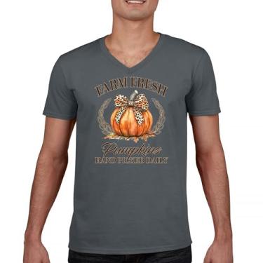 Imagem de Camiseta Farm Fresh Pumpkins gola V outono aconchegante estação milho labirinto festival Thanksgiving Turkey Day outono linda camiseta, Carvão, M