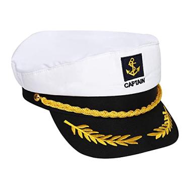 Imagem de JMYJTSHDP Chapéu de capitão marinheiro capitão boné estilo fuzileiro naval acessório de fantasia ajustável iate barco capitães chapéus para adultos homens mulheres adolescentes festa de baile de