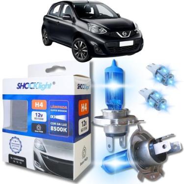 Imagem de Kit par lâmpadas super branca conector h4 8500k shocklight + par leds 