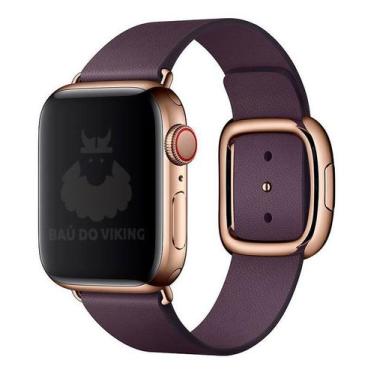 Imagem de Pulseira Couro Fecho Moderno Compatível com Apple Watch - Baú do Vikin