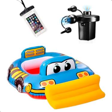 Imagem de Kit Boia Inflável Trator Infantil + Capa para Celular à Prova d’Água + Bombinha de Ar Elétrica