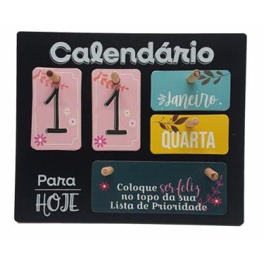 Imagem de Calendário Mesa Permanente Madeira Home Office Decoração Troca Frases 