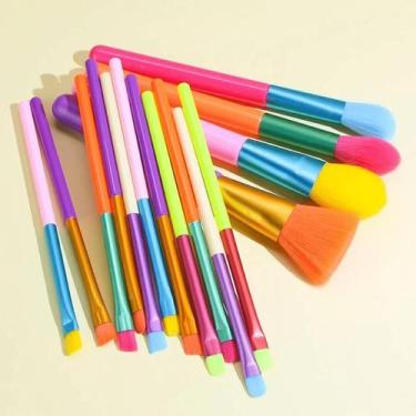 Imagem de Kit Com 15 Pincéis De Maquiagem Profissional Pincel Colorido - Tatudeb