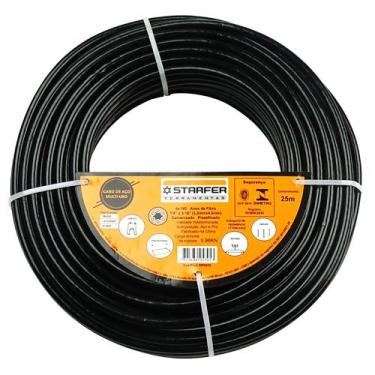 Imagem de Cabo de Aço Alma de Fibra Multiuso Encapado Preto 6x19 1/8 25m - Starf