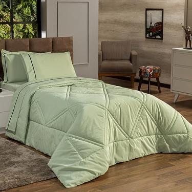 Imagem de Kit Edredom Cobertor SOLTEIRO 02 Peças Liso Milano Dupla Face com Fronha - Percal Algodão 200 Fios Toque Macio Cheio Grosso (Verde)