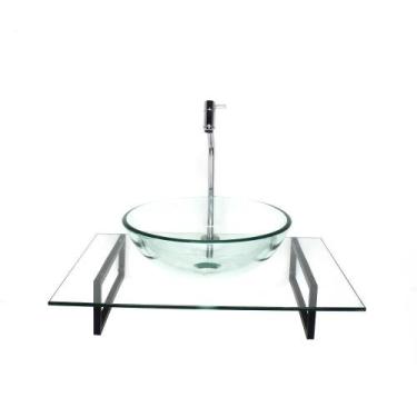 Imagem de Kit Cuba Vidro Redonda Incolor Tampo 60Cm Incolor E Suporte - Cubas E 