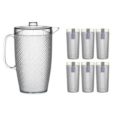 Imagem de Kit 1 Jarra De 3 Litros E 12 Copos De 500ML Bico De Jaca Em Acrílico P