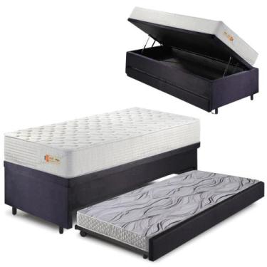 Imagem de Bicama Box Baú Suede Preto 88x188 com Colchão Ecoline D33 Ecoflex - Ca