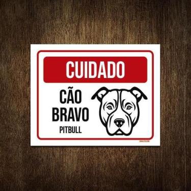 Imagem de Placa Cuidado Cão Cachorro Bravo Pitbull 18X23 - Sinalizo.Com