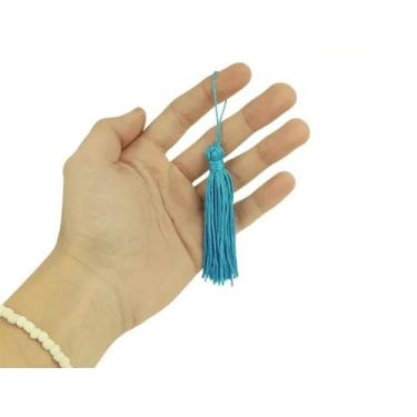 Imagem de Pingente de Seda Tassel Franja Azul Turquesa 7cm (10 Un) - Redelease