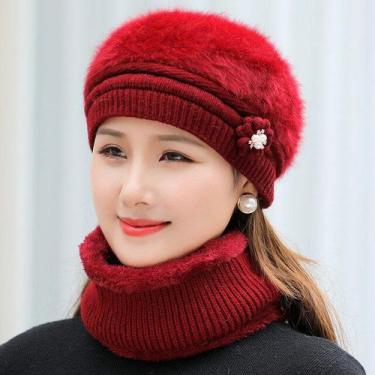 Imagem de Boina Feminina Pele Forrado e Colarinho Grosso Casual Pele De Coelho -