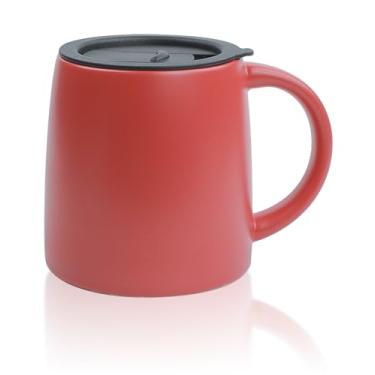 Imagem de LINVIA Caneca clássica, caneca de café grande de 400 ml com alça, xícara de chá de porcelana de cerâmica, fosco liso (tampa, vermelha)