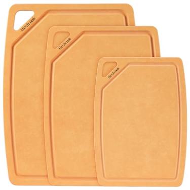 Imagem de Bestcook Tábuas de corte de fibra de madeira para cozinha [conjunto de 3], conjunto de tábuas de corte seguras para lava-louças com pés antiderrapantes e sulcos de suco - Charcutaria e tábua de cortar