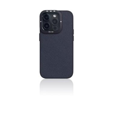 Imagem de SLG Capa de couro para iPhone 15 Pro, couro D9 Epsom da França, moldura de câmera estilo retrô para proteção perfeita da câmera, corpo inteiro à prova de choque com TPU preto fosco com caixa de