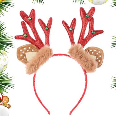 Imagem de Florry Tiaras de Natal para mulheres, chifres de veado, chifres de rena vermelha, acessórios de cabelo de veado para meninas, para férias, ano novo, inverno, Vermelho, tamanho �nico