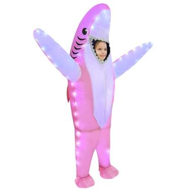 Imagem de anroog Inflatable Costume Kids Shark Costume with LED Lights Halloween Blow Up Lighted Shark Costume for Boys Girls Party Cosplay (Pink), Standrad