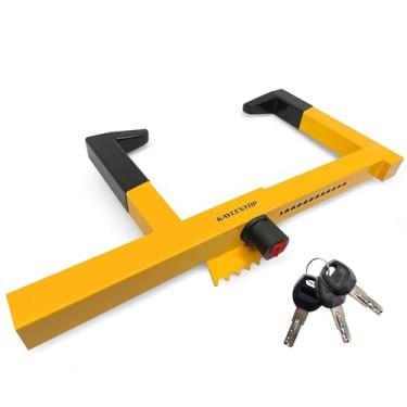 Imagem de Trava de fixação de roda trava de pneu de segurança trava antirroubo de veículo Max 39,4 cm largura do pneu e 21,5 cm de alcance universal reboque SUV barcos ATV motocicletas carrinho de golfe trava de roda amarelo/preto
