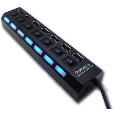 Imagem de Hub Usb 2.0 Com 7 Portas Switch On/Off E Led Indicador - Wtx Imports