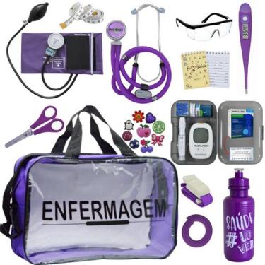 Imagem de Kit Enfermagem Transparente Medidor Glicose Aparelho Pressao Estetoscó