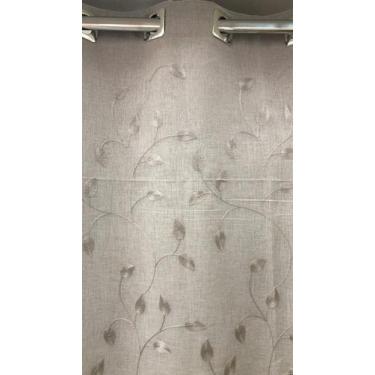 Imagem de Cortina Esmeralda Linho Bordada Clássica Luxo 2,00m x 1,70m Cinza e Do