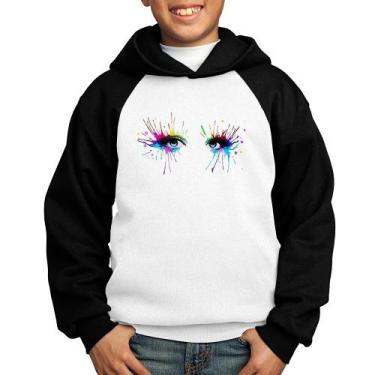 Imagem de Moletom Infantil Olhos Cores Pintura - Foca na Moda, Branco, Preto, 6