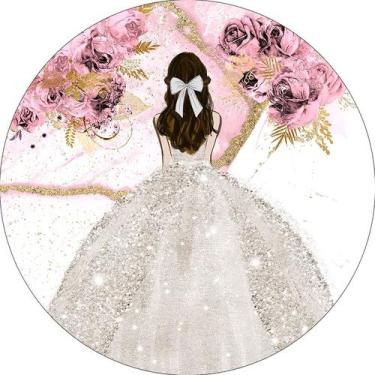 Imagem de Painel De Festa Redondo 1,50x1,50 - Princesa Floral Rosa 156 - Via Cor