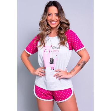 Imagem de Baby Doll Feminino Vekyo Modas Pijama Manga Raglan Soltinho e Short Cu