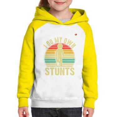 Imagem de Moletom Infantil I do my own stunts - Foca na Moda, Branco, Amarelo, 4